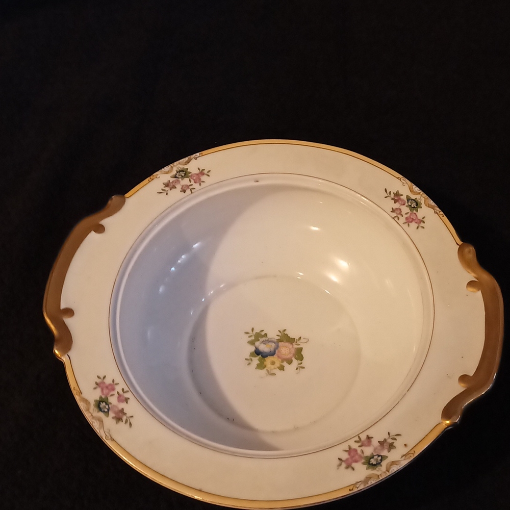 Vintage Hand Painted Porcelain Serving Bowl Gold Trim Made Japan - Picture 2 of 8